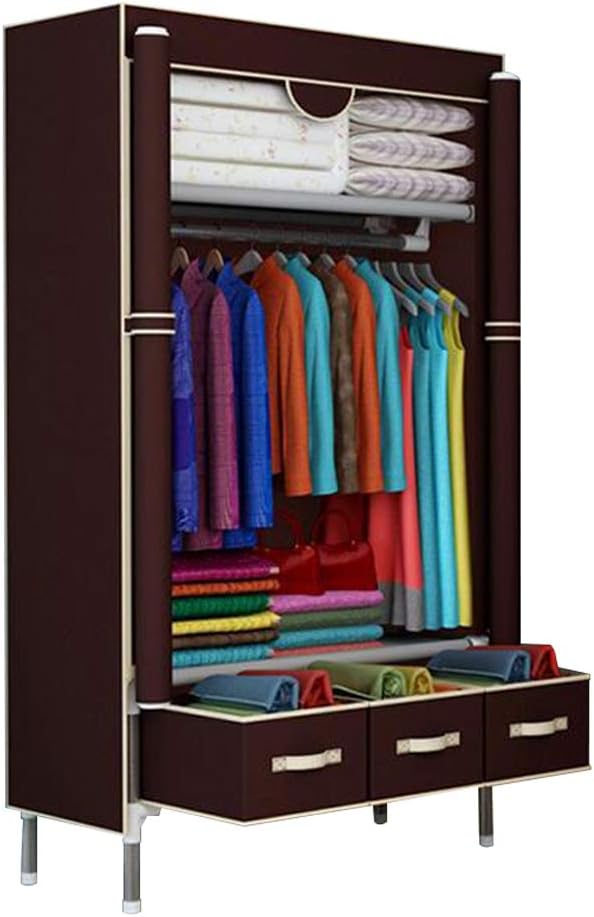 Cloth Wardrobe Clothes Closet, Portable Closet Wardrobe Storage Closet Standing Closet Fabric Cabinet Portable Wardrobe,Coffee_90x45x170cm