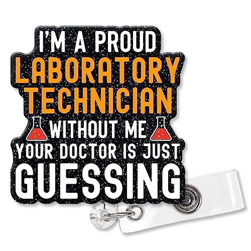 XQLZY I'm a Proud Lab Tech Black Glitter Cute Badge Retractable with Alligator Clip, Funny Lab Tools ID Card Badge Holder Gifts for Scientist Doctor Nurse Lab Technicians Student