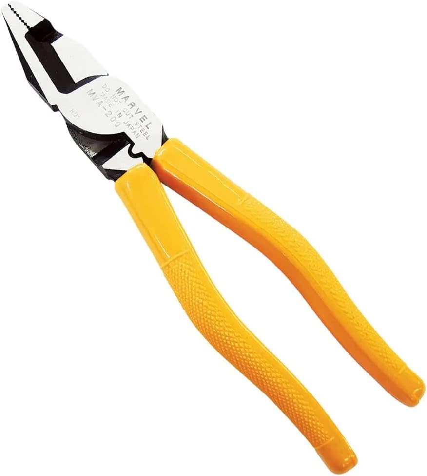 MARVEL MVA-200N Lineman's Pliers 8.5" with Wire Cutter/Crimper/Grip | Made in Japan | Japanese Drop-Forged High Carbon Steel Head | Sharp-edge Cutter Lineman Tools for Electricians and Linesman
