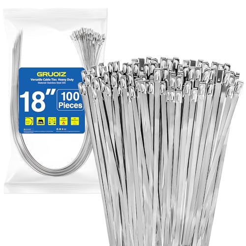 100 Piezas Bridas de Acero Inoxidable 450 mmx4,6 mm - Capacidad de Carga 122 kg Multiusos Para Fijación de Tuberías, Reparación de Cercas y Atado de Cables