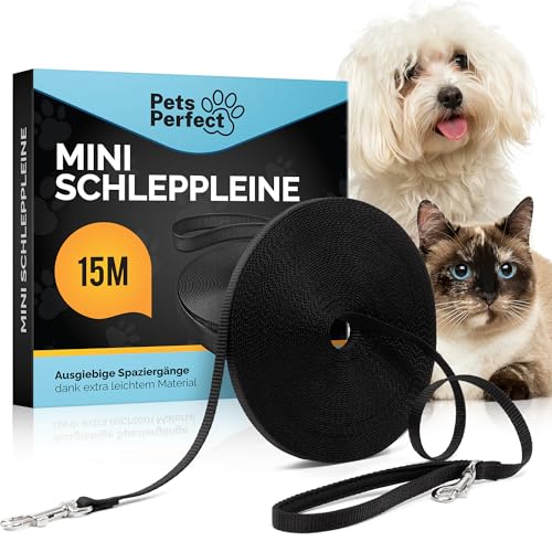 Pets Perfect Schleppleine 15m - Ultraleichte Schleppleine für kleine Hunde und Katzen - Katzenleine - Perfekte Laufleine für Hunde, Katzen und Welpen