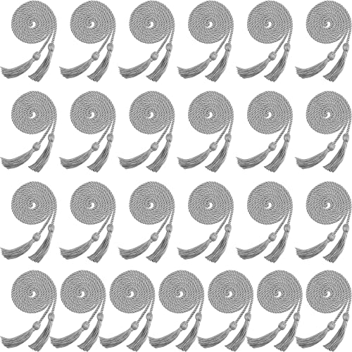 Haconba 25 Pieces Graduation Honor Cord Rayon Braided Honor Cords with Tassel for Graduation Students Bachelor Master Doctoral Gown Grad Decor (Grey)