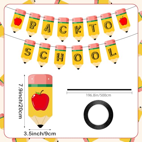 Image of Welcome Back to School Banner First Day of School Garland Pencil Apple Classroom Decorations for Teacher Kindergarten Preschool Classroom Office Home Decor Photo Backdrop Party Favors