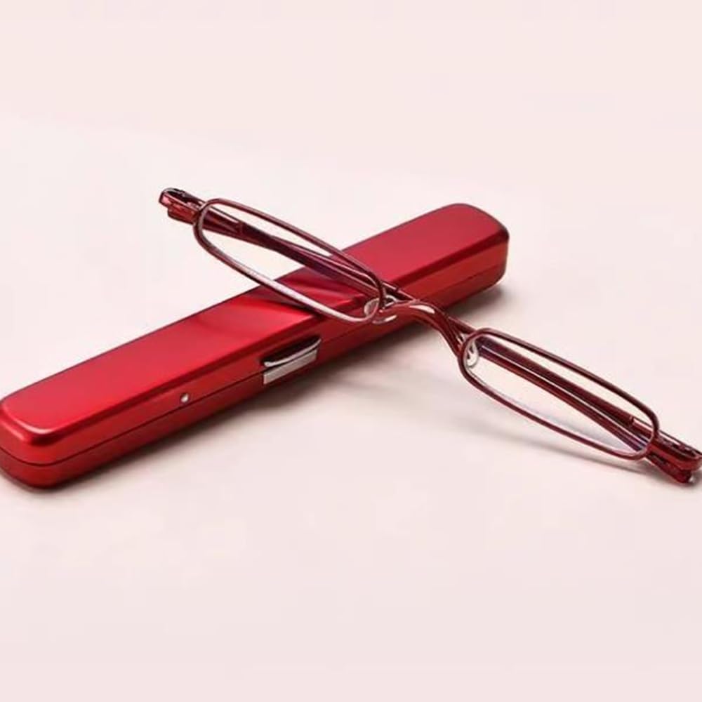 Gafas de Lectura Delgadas Mini compactos Gafas de Lectura con Estuche,portátiles Gafas de Lectura Gafas de computadora Moda rojo2.0(+3.0)