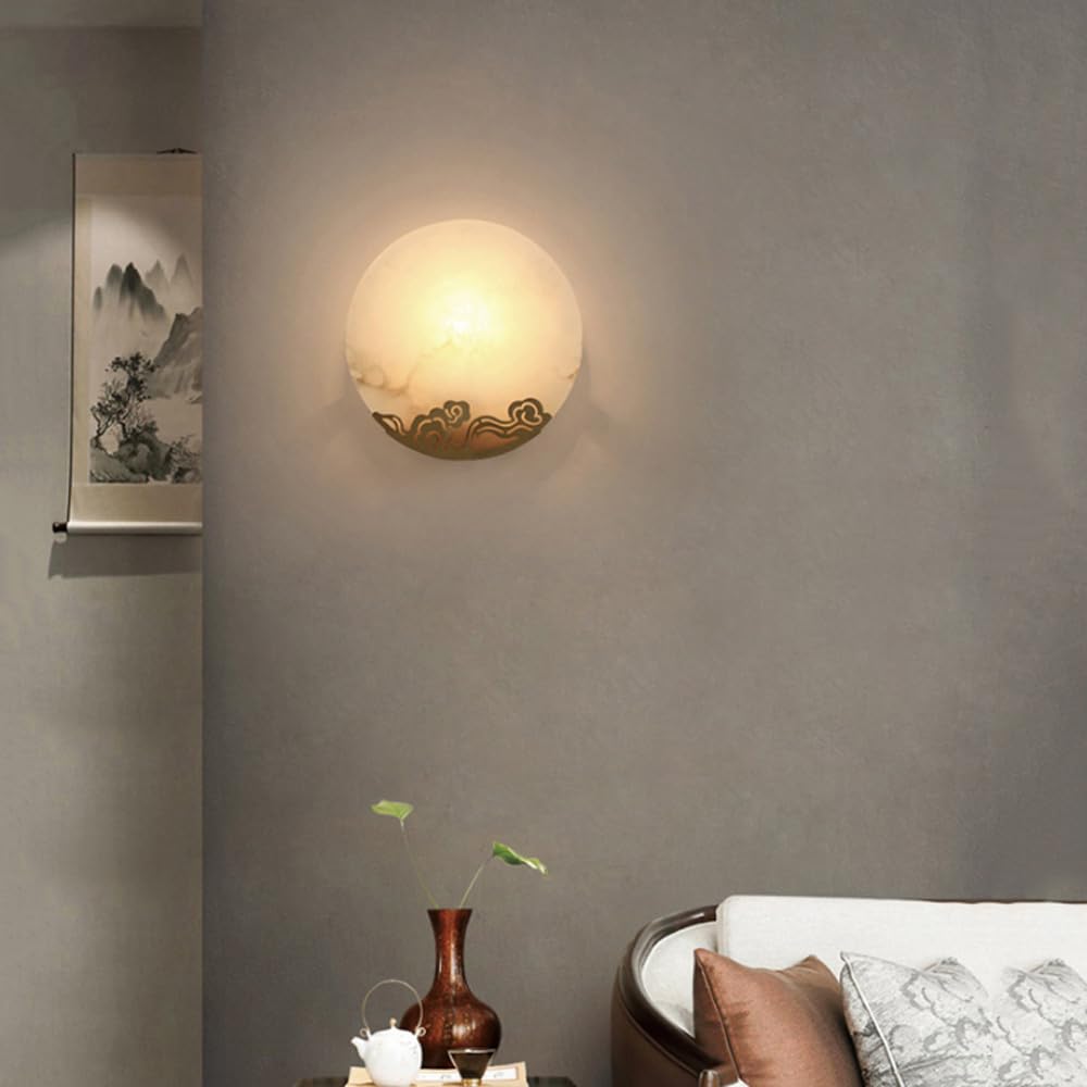 Applique da Parete per Interni in Alabastro E Ottone Lampade da Parete Moderne in Pietra Bianca Effetto Marmo per Corridoio Camera da Letto Soggiorno E Bagno