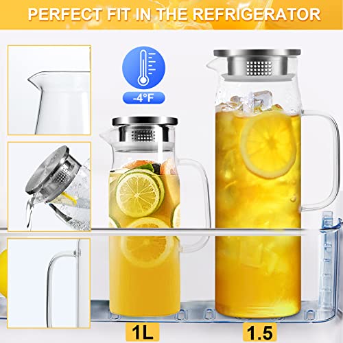 Foto von Yirilan 1.5 Liter 51 Unzen Glaskaraffe,Wasserkaraffe,Karaffe Glasmit Deckel,Glaskanne,Wasserkaraffe mit Deckel Transparent