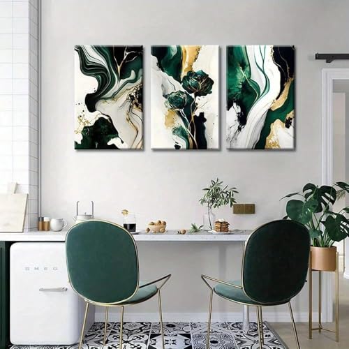 Impression murale abstraite marbre vert et doré triptyque moderne - 2