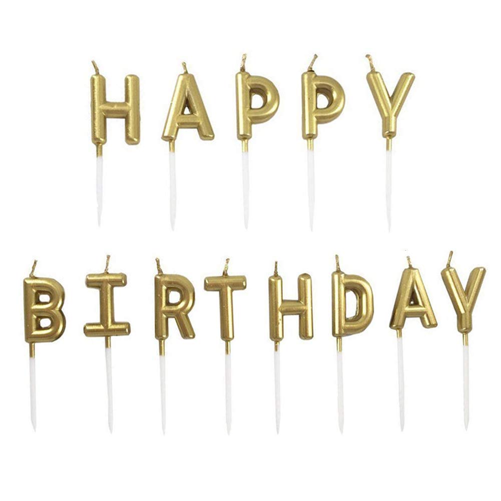 Juhonnz Gold Happy Birthday Candles Set,Metallic Cake Candles With Letter Happy Birthday For Birthday Party Cupcakes Topper Decorations,