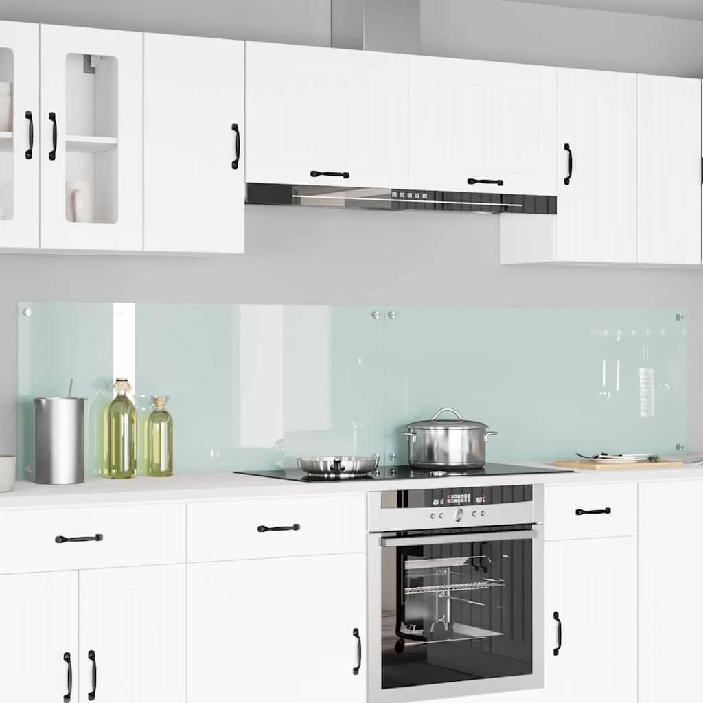 Crédence de Cuisine Blanche en Verre trempé 2 pcs 120 x 50 cm, 6 mm, thermorésistante, 4 Trous pré-percés, pour Cuisine Maison et Restaurant