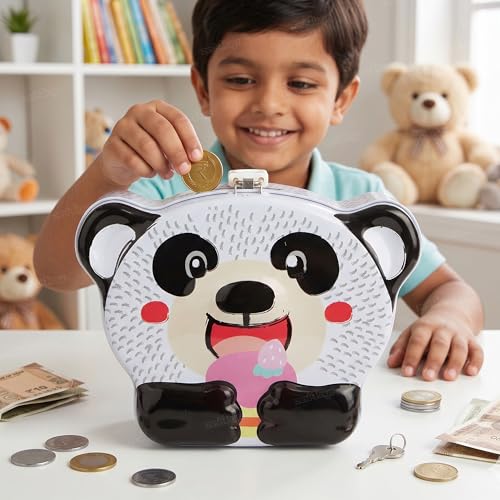 Image of Zest 4 Toyz Money Bank for Kids Piggy Bank Metal Body Money Saving ATM with Lock and Key Secure Coin Bank for Kids Best Return Gift - Black White