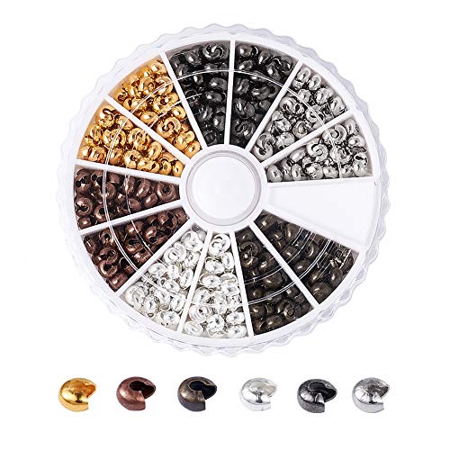 Pandahall About 590pcs Iron Crimp Beads Knot Covers 3mm 6 Colors Half Round Open Crimp Beads Covers End Tips for Jewelry Making