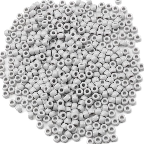 Image of Gxueshan 1000 Pcs Acrylic Pony Beads 6x9mm Gray Bulk Plastic Beads for Bracelets Making Kandi Beads