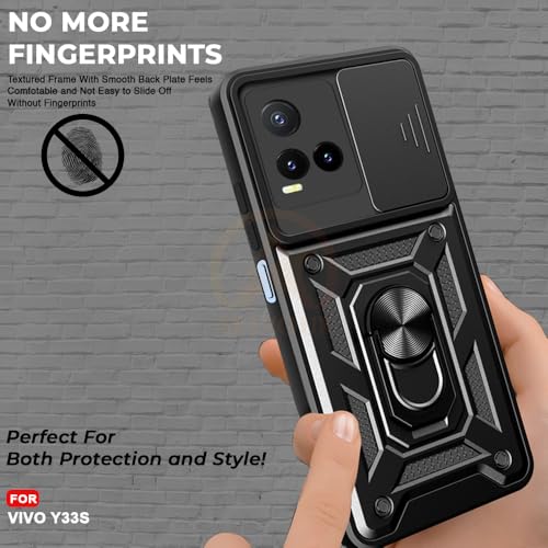 Image of Armor Bumper Back Cover Case for Vivo Y33S / Y21 2021 | Rotating Camera Cover, Ring Holder & Kickstand | Heavy Duty & 360 Degree Protection Vivo Y33S / Y21 2021 Back Cover (Black)