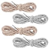 SynHHergyx 4 Pcs Rhinestone Glitter Shoe Laces Crystal Bling Bling Shiny Shoe Strings for Sneakers Boots Hoodies (47' Length, Gold and Silver)