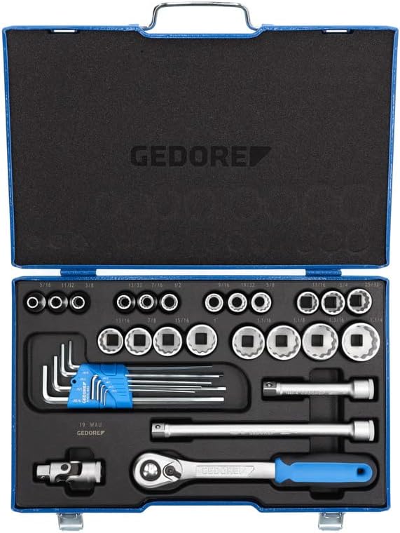 31-piece Socket spanner set, Bi-hex, 1/2", 10-36 mm, Tool, Ratchet with lever reverse Allen, for Automotive, D19 KMU-20