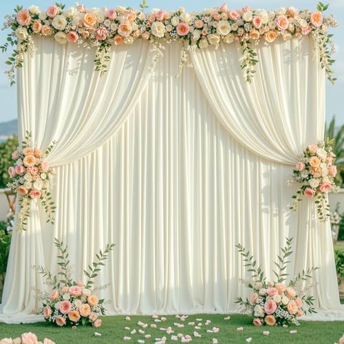 Beige Backdrop Curtains 20 ft X 12 ft Wrinkle Free Polyester Fabric Photo Backdrop, 4 Panels 12ft X 5ft Beige Drapes for Birthday Party, Wedding, Photography Background Decorations