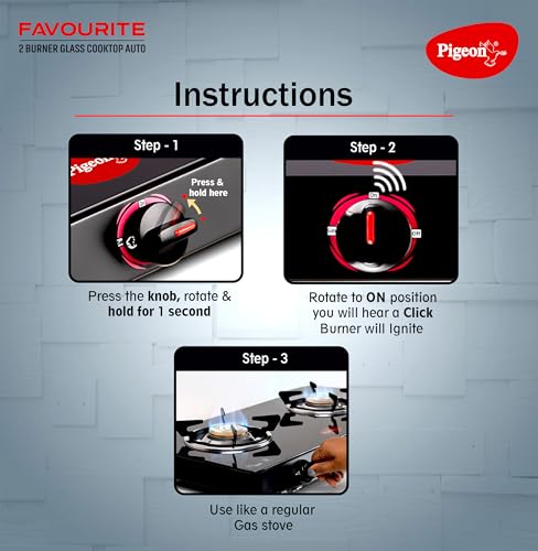 Pigeon Favourite 2 Burner Gas Stove | Auto Ignition | Brass Burner | Toughened Glass | 2 year Warranty - Image 6
