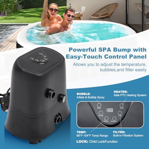 NAIZEA 2 Person Hot Tub - Inflatable Portable Hot Tub, Outdoor Oval Spa Blow Up Hottubs with 90 Bubble Jets and Heater Pump, Side Table, Cover, 2 Filter Cartridges,75x47x25Inch — view 5