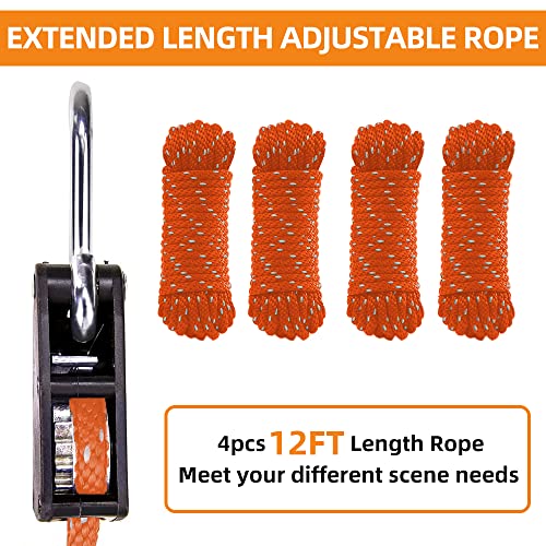 Kayak And Canoe Bow And Stern Adjustable Heavy Duty Rope Tie Downs, Locking Ratchet Pulley With Carabiner For Kayak Secure Transport Securing Accessories (2-Pack,1/4" X 12Ft) #TOP5