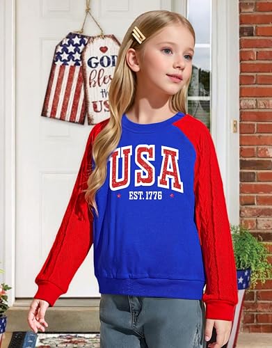Image of CAZYCHILD Girls 4th of July Shirt Boys USA Tshirt Kids American Flag Sweatshirt Patriotic Pullover Tee Tops