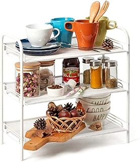 3-Tier Countertop Rack, EZOWare Mesh Storage Organizer Tabletop Shelf for Kitchenware Bathroom Cans