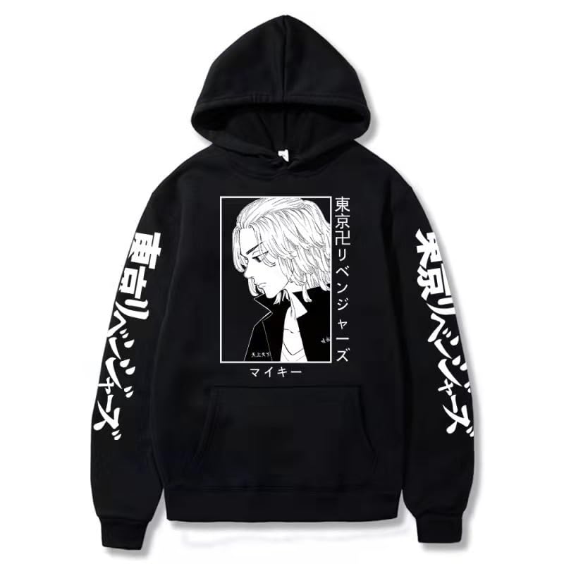 Anime Sudaderas Tokio vengers Manjiro Sano Sudadera con Capucha Hombre Manga Larga con Capucha para Hombre Ropa Hip Hop (Negro,L)