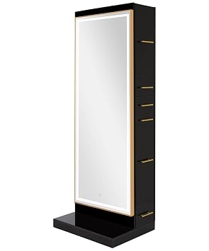 Buy-Rite Salon & Spa Equipment Modena Ultra Single Sided LED Styling Station for Professional Salons and Barbershops, Gold Frame with Gold Handles, NIN-MS-01-ULTRALED Gloss Black