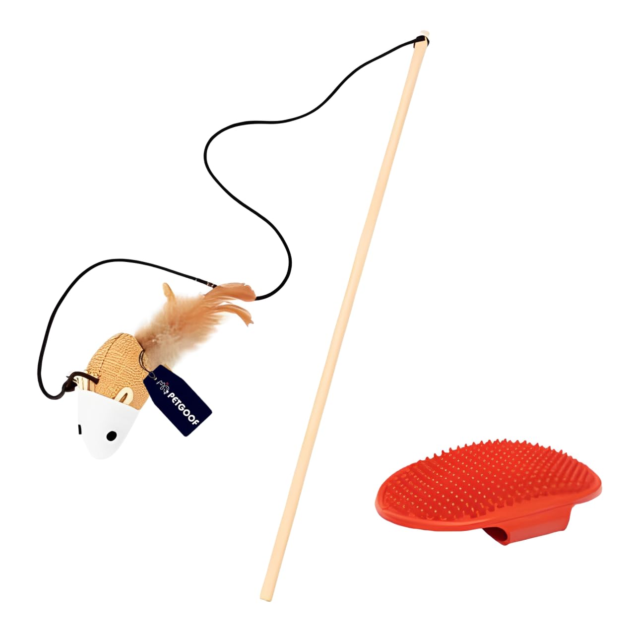 Petgoof™ Interactive Cat Teasing Wand with Brush - for Cats and Kittens | Wooden Teaser with Stringed Feathers and Bell | Cat Toy for Teasing & Exerciser | with Free Bathing Brush | (B0DGTT6Z75) Amazon Price History, Amazon Price Tracker