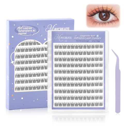 Image of MAYCREATE 120pcs Self Adhesive Lash Clusters, 10 /11mm Natural Fake Lashes Pre-glued False Eyelashes Kit with Tweezer, Fluff Cluster Eye Lashes for Women Girls Party Look DIY Eyelash Extensions Kit