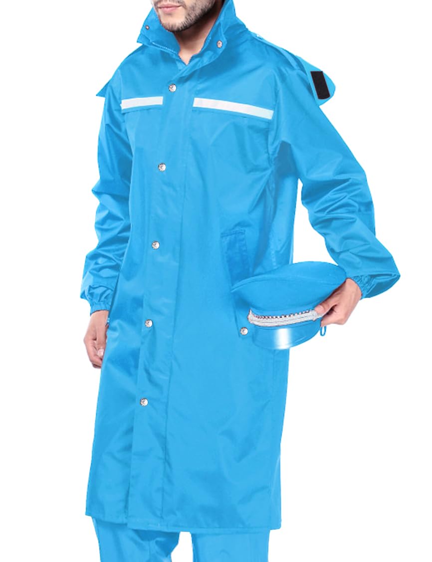 Coutyuyi Chubasquero impermeable largo impermeable para hombre Ropa de lluvia reflectante ligera,capucha reutilizable