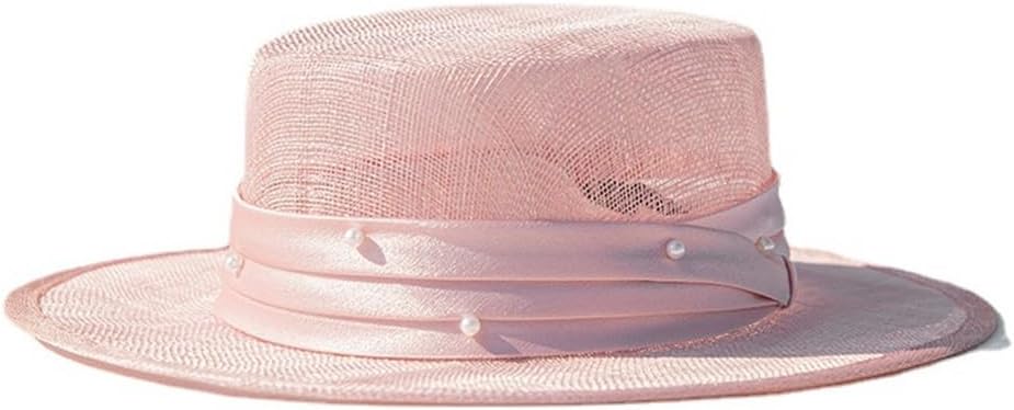 HBJWOV French Vine Woven Linen Hat Flat Top Female Sunshade Travel Top Hat Beach Sun Protection