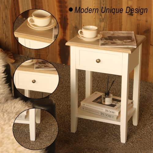 Maxsmeo Farmhouse Nightstand, White Bedside Table With Storage, Living Room End Tables, Wooden Modern Nightstand, White #TOP3