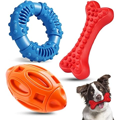 Epesiri 3-Pack Dog Chew Toys for Aggressive Chewers, Rubber Dog Toys for Large/Medium/Small Breed, Indestructible Dog Toy Durable Squeaky Puppy Chew Toys for Teeth Cleaning and Gum Massage Best Gift Cover