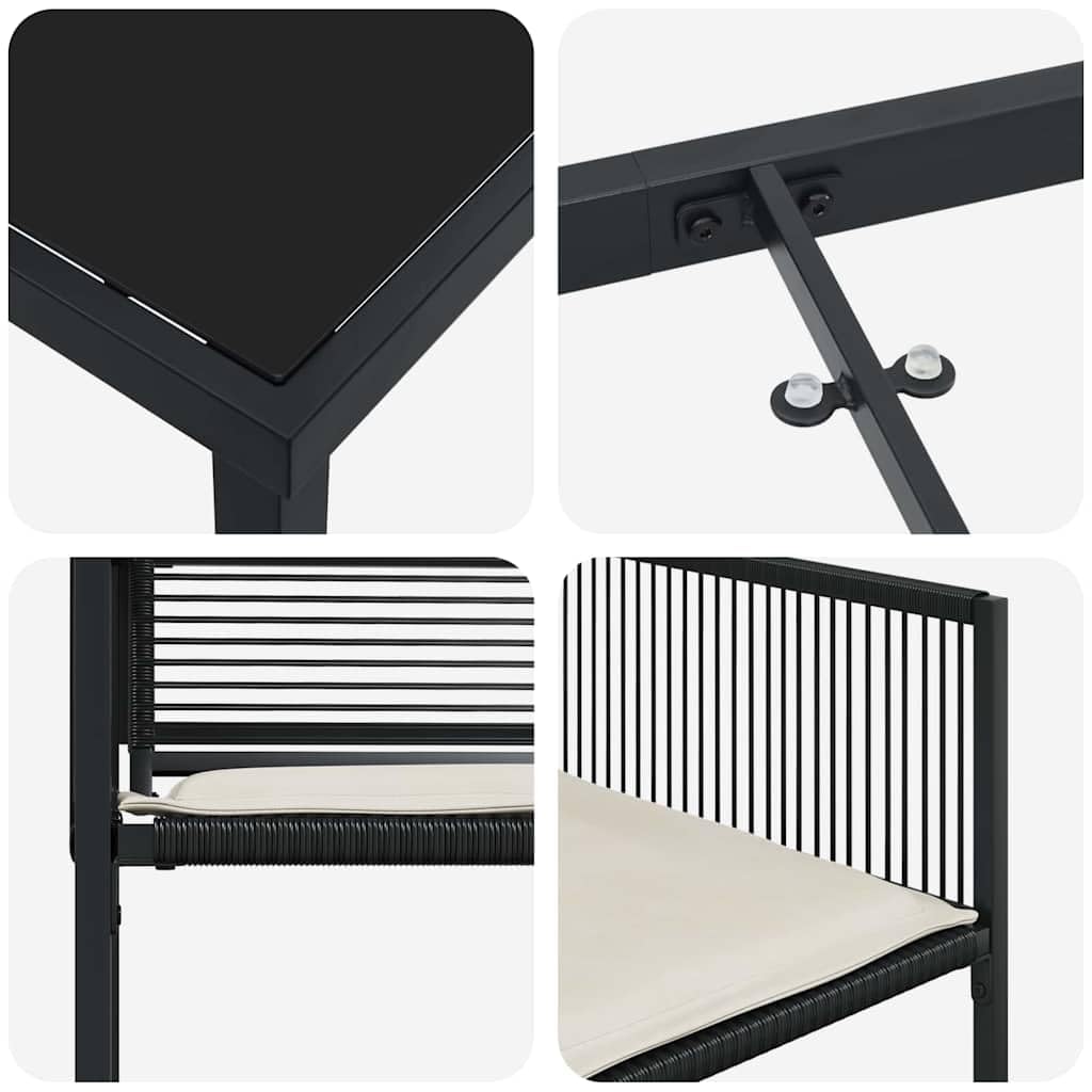Set da Pranzo da Giardino 5 Pz in Polyrattan con Tavolo Nero | Struttura pieghevole salvaspazio con piano in vetro temperato, ideale per cene all'aperto su terrazzo o patio.