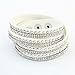 AKOAK Women Multilayers Rhinestones Cuff Wrap Faux Leather Bracelet,White