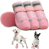 Picture of Hcpet Dog Shoes for Large Dogs, Breathable Dog Booties for Small Medium Dogs, Anti-Slip Dog Boots & Paw Protectors for Hot Pavement Winter Snow Hiking with Reflective Straps Pink Size 3