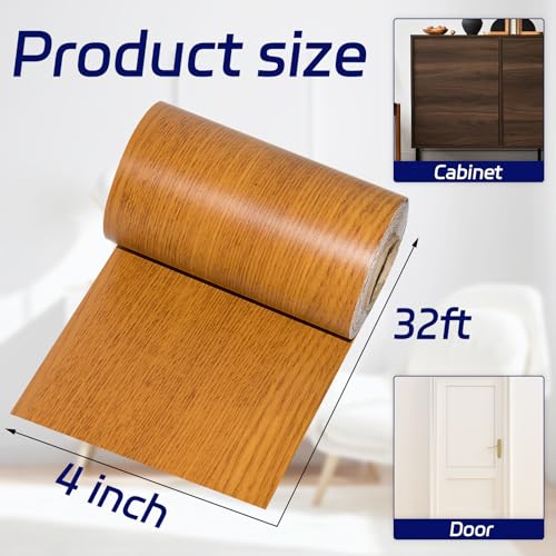 Image of Self Adhesive Wood Grain Tape for Mirrors, 4 inch X 32 ft Decorative Duct Tape Light Brown Wood Grain Repair Patch for Tables, Floor, Bathroom, Cabinets, Handicraft DIY