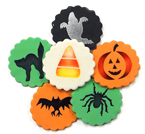 Designer Stencils C065 Halloween Cupcake And Cookie Stencil Set With Cat, Candy Corn, Spider, Ghost, Bat And Pumpkin, Beige/Semi-Transparent #TOP2
