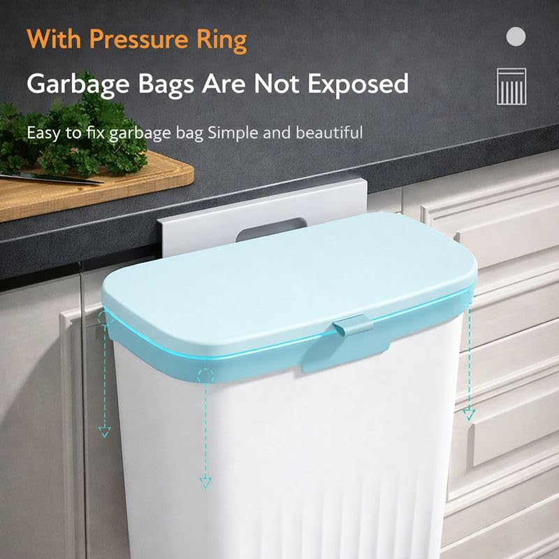 RADIANT 7 Litre Plastic Hanging Kitchen Trash Can With Lid, Double-Sided Open Lid Design, Kitchen Trash Can, Kitchen Cabinet Door Hanging Wall Storage Bucket (with 30 Garbage Bag) (White)