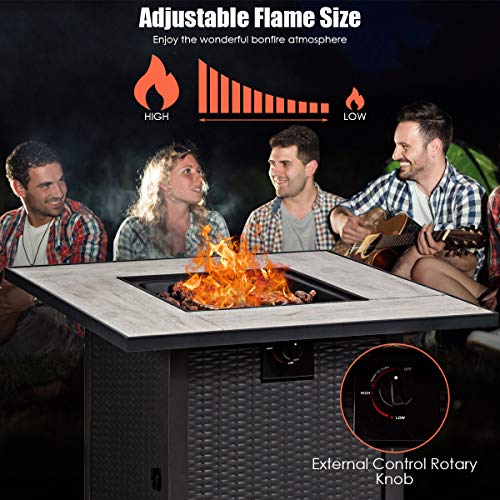 Giantex Propane Fire Pit Table, 30 Inch 50,000 Btu Square Gas Firepits W/Ceramic Tabletop, Emboss Gas Heater W/Lava Rock, Waterproof Cover, Etl And Csa Certification For Outside(Black & Gray) #TOP5