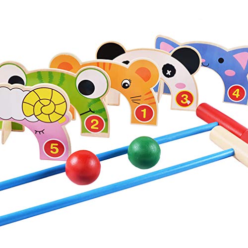 Bangcool Croquet Set, Cartoon Animals Croquet Set Wooden Golf Toys Baseball Sports Games