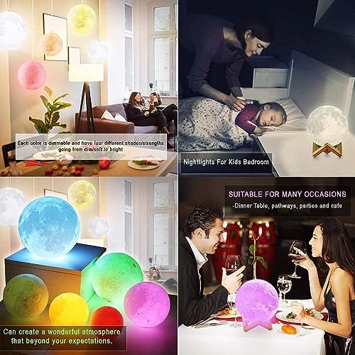 Image of 3D Moon Lamp with Wooden Stand, 15cm LED Night Light with 7 Color Changing Touch Sensor, Moon Light for Bedroom, Home Decoration Lamp for Kids & Adults