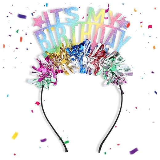 oruola Haarreif Geburtstag,Bunte Seine Mein Geburtstag Stirnband,Geburtstagstirnband für Mädchen,Glitter Regenbogen Quaste Tiar,Prinzessin Regenbogen Geburtstags Tiara,IT'S MY BIRTHDAY Tiara Zubehör