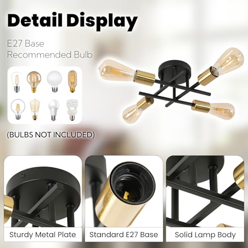 Dorlink Chandelier Light, 4 Lights Industrial Ceiling Light Black Gold - Image 3