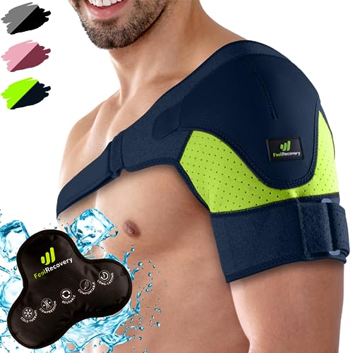 Feel Recovery Hombrera Deportiva Ajustable Hombre/Mujer - Soporte Ortopédico Tendinitis y Lesiones de Hombro con Bolsa Gel Frío y Calor - Hombrera Elástica Compresión Bilateral de Neopreno