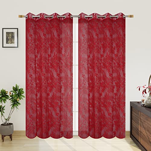 Image of Galaxy Home Decor Transparent Lily Net Curtain Sheer Curtains for Long Door 8 Feet, Pack of 1, Maroon