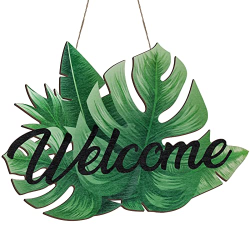 Bucherry Tropical Welcome Sign Monstera Leaf Wood Decor for Front Door Summer spring Decorative...