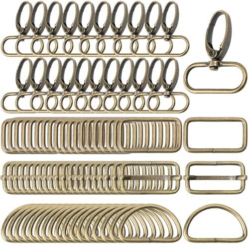 GUBOCA 100 PCS Mousqueton Sac a Main,Couture Accessoires Mercerie,20 Mousqueton Pivotant,30 Anneaux de D,30 Boucle en Métal Tri-Glide,20 Anneau Rectangulaire Pour la Couture DIY (Bronze, 32 mm)