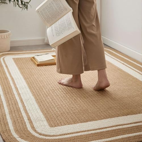 Tapis en jute simple et moderne jaune pour sol de salon cosy - 3