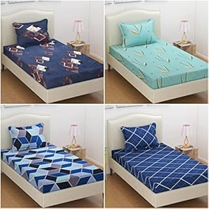 BSB HOME® Prime Collection Combo Pack of 4 Single Bedsheets with 4 Pillow Covers | 180 TC Soft Brushed Glace Cotton…